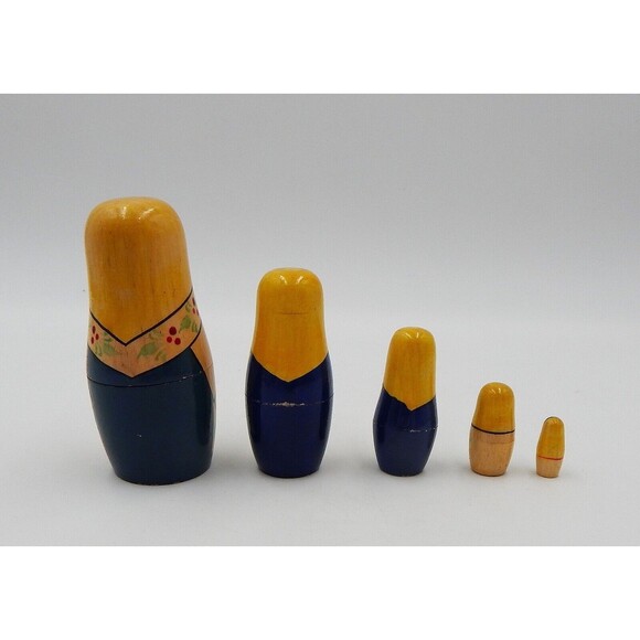 Russian Nesting Babushka Matryoshka Hand Paint Wooden Dolls Set Of 5 - Picture 3 of 14